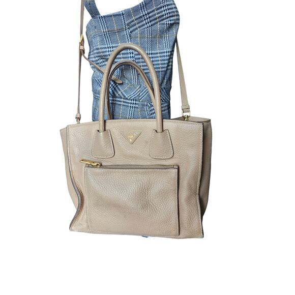 Prada Biege Vitello Daino Tessuto Leather Hand Bag with Crossbody Strap - Picture 2 of 16